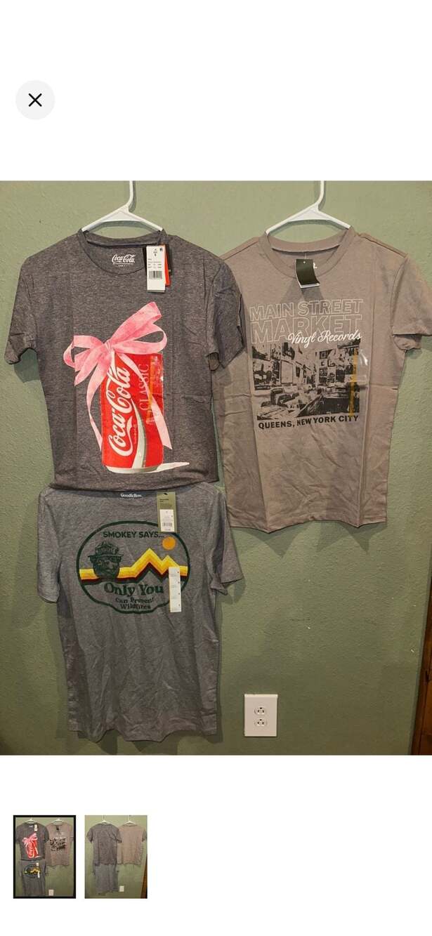 Lot of 3 Graphic T-Shirts including Coca-Cola, Main Street Market Vinyl Records,